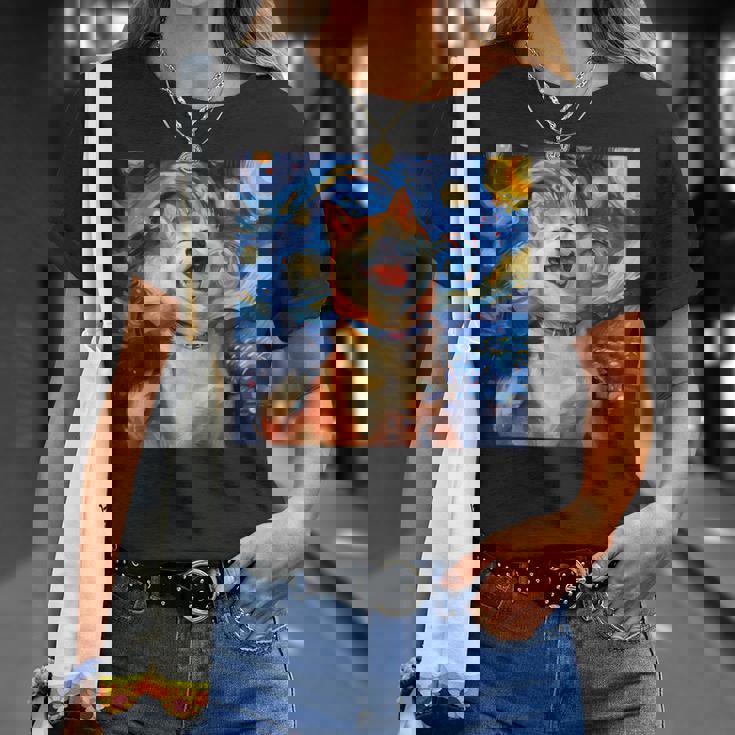 かわいい 柴犬 犬 星月夜 ヴィンセント・ヴァン・ゴッホ 絵画 Tシャツ 彼女への贈り物