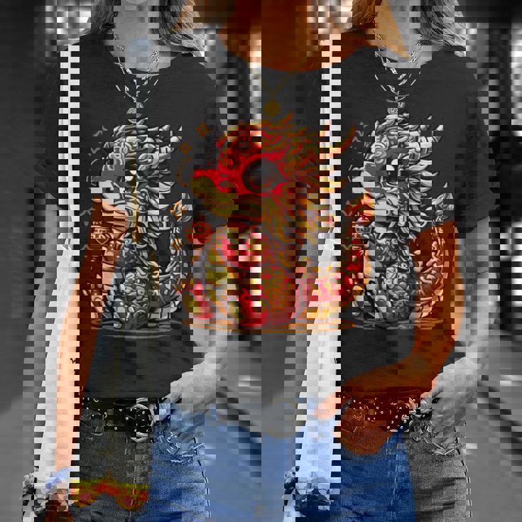 かわいい かわいい 赤 金 龍 中国 旧正月 縁起物 Tシャツ 彼女への贈り物