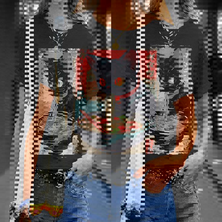 かわいい 黒猫 ラブ ラーメン カワイイ ねこ アニメ 日本語 Tシャツ 彼女への贈り物