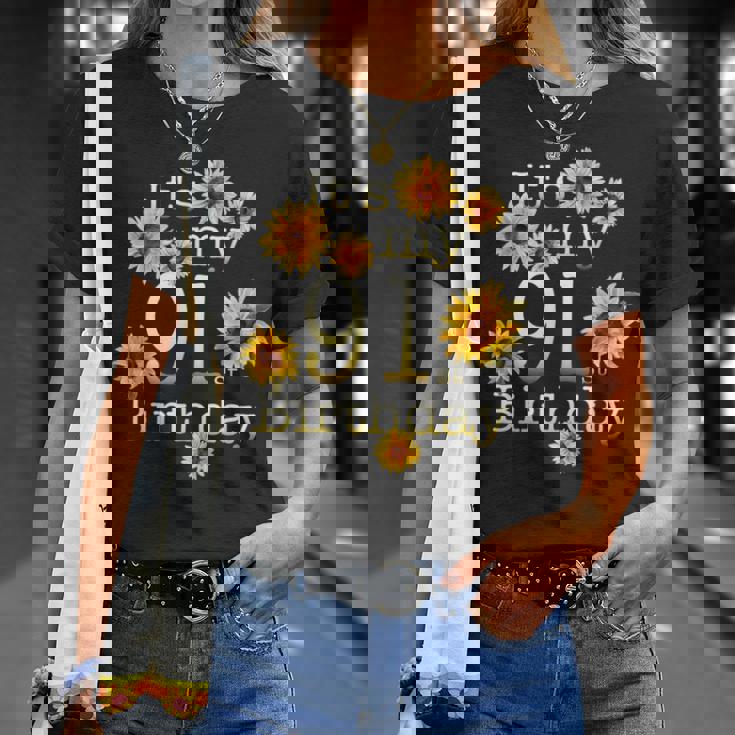 かわいいひまわり Its My 91歳の誕生日 91歳の誕生日 Tシャツ 彼女への贈り物