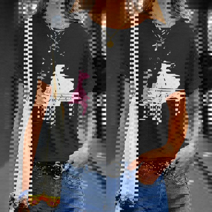 かわいいアルパカ弾き ピアノ音符記号 ミュージシャンアート Tシャツ 彼女への贈り物