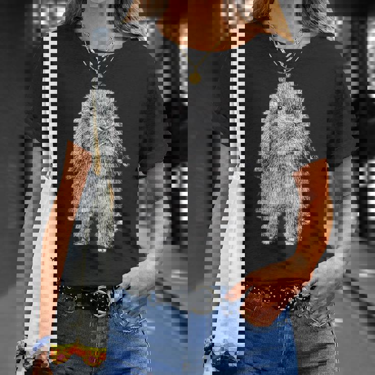 かわいいウサギの耳 座っているロップスケッチ Tシャツ 彼女への贈り物