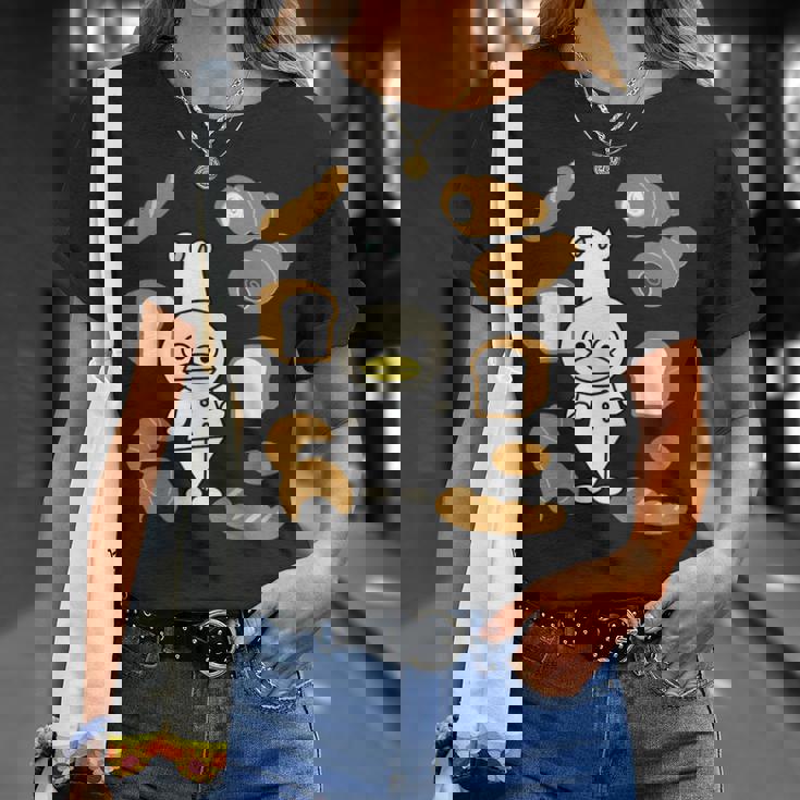 かわいいコックさん パン屋さん編 鳥 フランスパン クロワッサン チョコレートコルネ 食パン 料理 おいしい おもしろ Tシャツ 彼女への贈り物