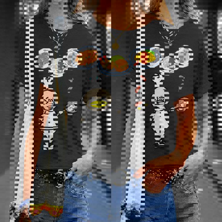 かわいいコックさん 洋食屋さん オムライス ナポリタン ハンバーグ エビフライ ウィンナー フライパン おもしろ Tシャツ 彼女への贈り物