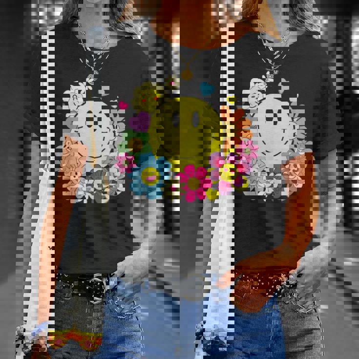 かわいいスマイルフェイス 花 ハッピーフェイス 花 ハート キッズ ガールズ Tシャツ 彼女への贈り物