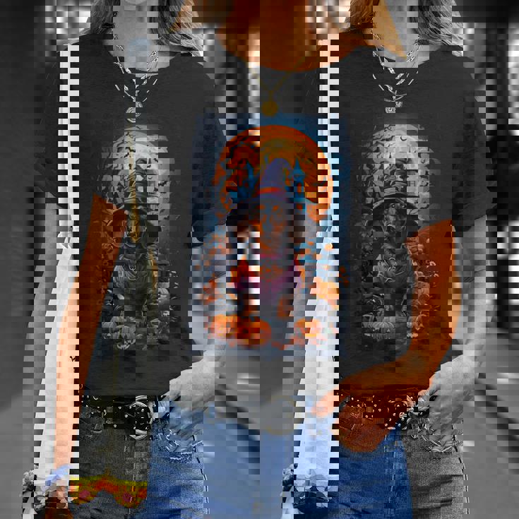 かわいいダックスフントと不気味なお化け屋敷のハロウィンコスチューム Tシャツ 彼女への贈り物