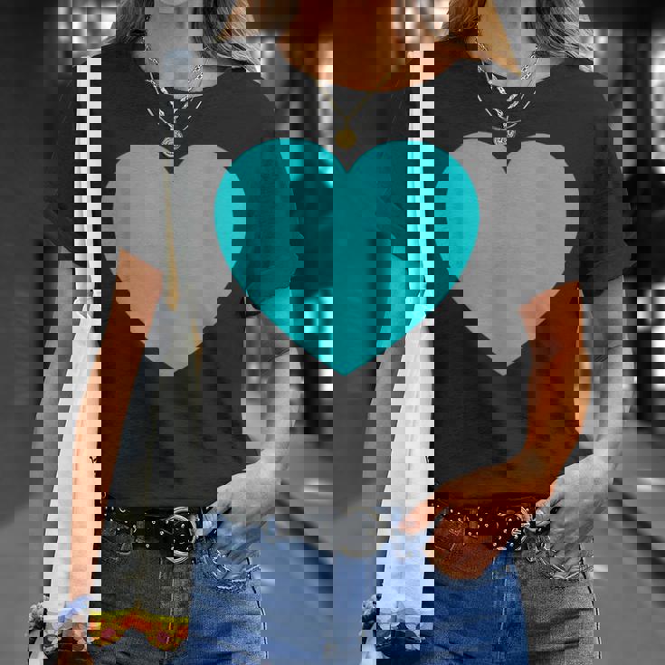 かわいいブルーターコイズハート Tシャツ 彼女への贈り物