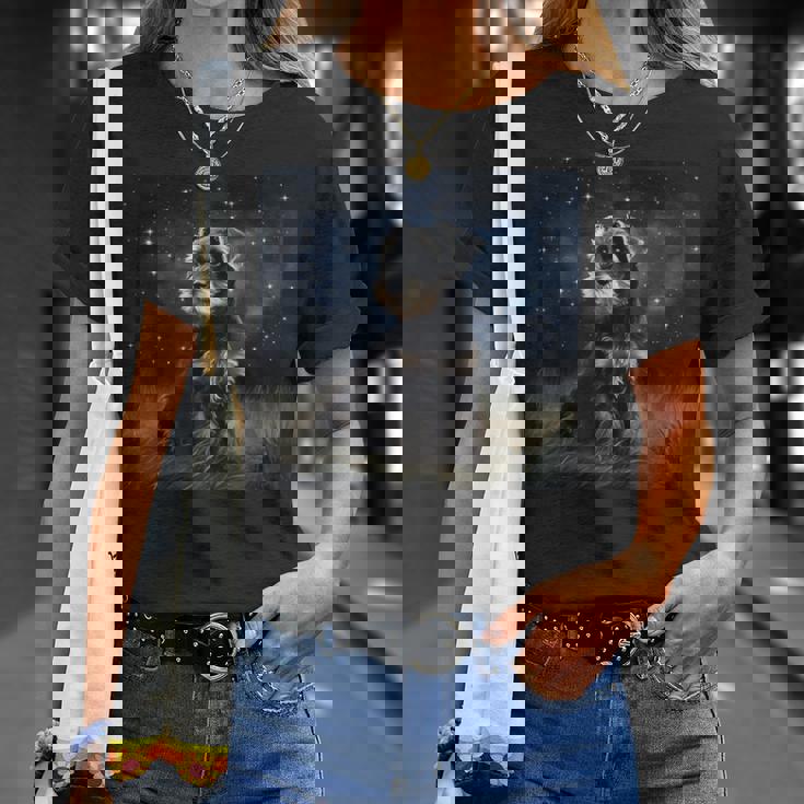 かわいいミニチュアシュナウザーの星空の犬 夜の絵画 Tシャツ 彼女への贈り物