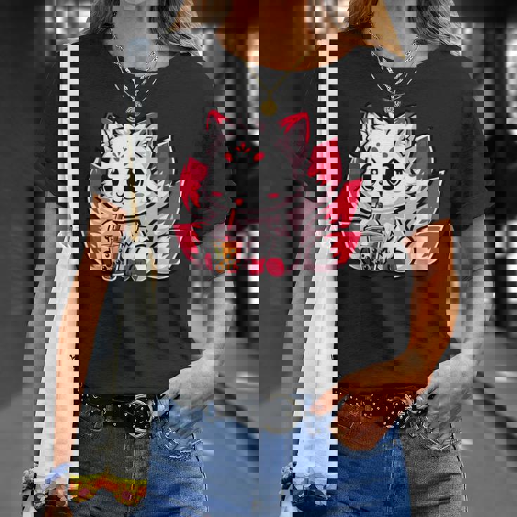 かわいい日本のキツネ九尾キツネボバティーアニメ Tシャツ 彼女への贈り物