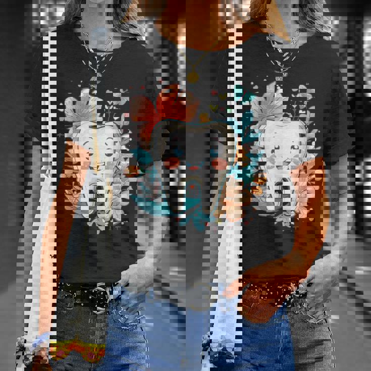 かわいい歯と花iキッズ歯 Tシャツ 彼女への贈り物