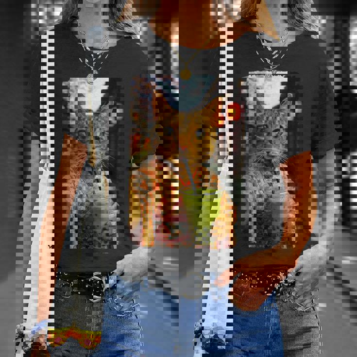 かわいい着物猫 自撮り 抹茶 バブルティー Tシャツ 彼女への贈り物