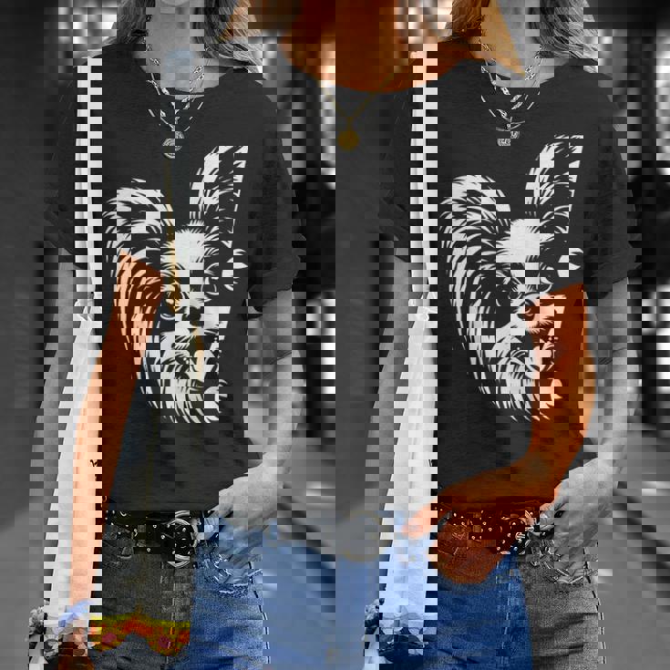 かわいい覗くパピヨン犬のグラフィック デザイン Tシャツ 彼女への贈り物