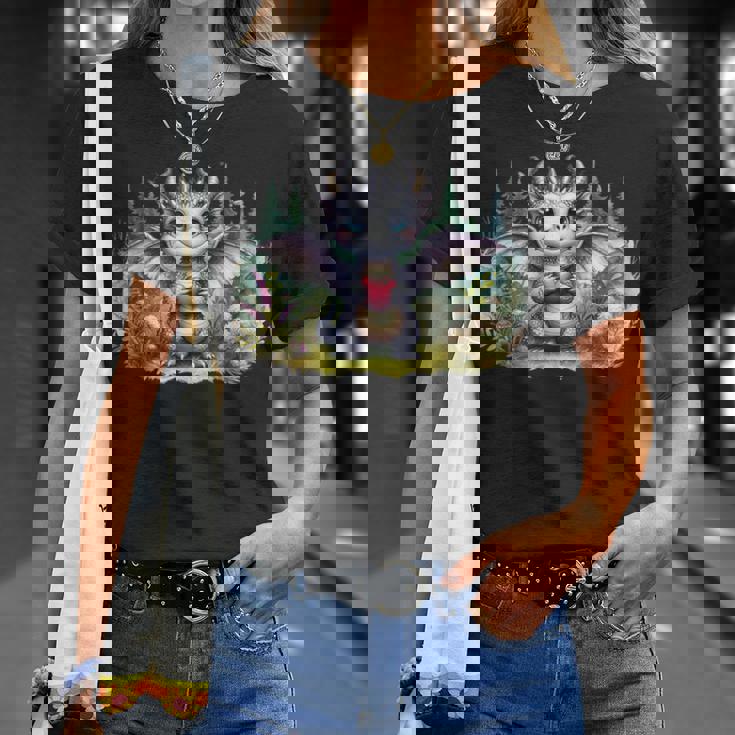 かわいい赤ちゃんドラゴンハート森林ファンタジー水彩ar Tシャツ 彼女への贈り物