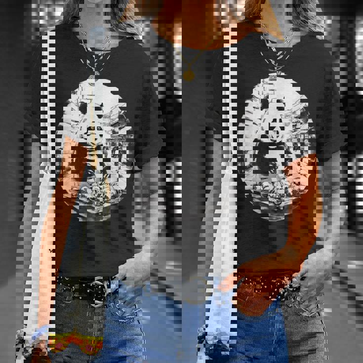 たこ焼き パンダ 水墨画 日本食 大阪 おもしろ 和風 動物 Tシャツ 彼女への贈り物