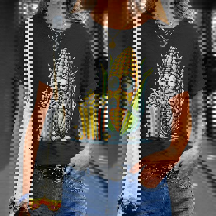 とうもろこしとポップコーンのキャラクター Tシャツ 彼女への贈り物