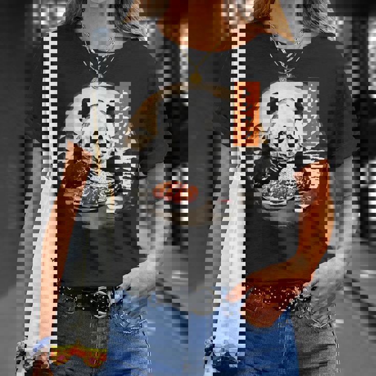 とんかつ パンダ 水墨画 日本食 日本語 おもしろ レトロ 和風 動物 Tシャツ 彼女への贈り物