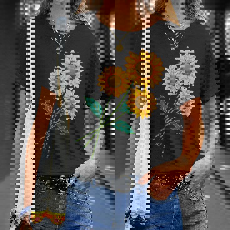 ひまわりの花束 春のフローラルガーデン 黄色の花 Tシャツ 彼女への贈り物