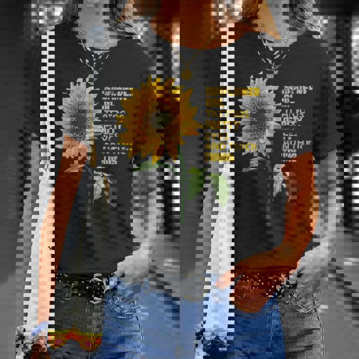 ひまわりガール タトゥー かわいい目 太腿 Tシャツ 彼女への贈り物