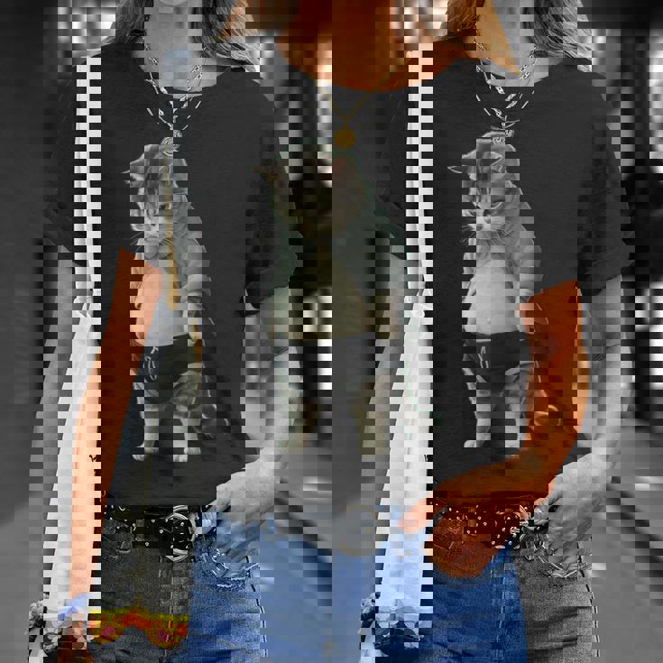 ぽっちゃり猫 お腹が大きい猫 ユーモア Fat Cat Tシャツ 彼女への贈り物