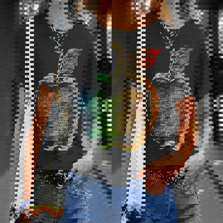 りんご フルーツ ドローイング アート カラフル モチーフ アップル Tシャツ 彼女への贈り物