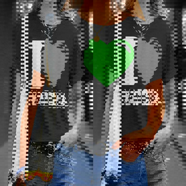 アイラブ抹茶キュートファニー抹茶ハート付き抹茶 Tシャツ 彼女への贈り物