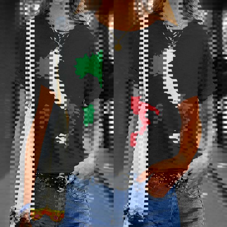 アウトライン イタリア 赤 白 緑 ストライプ 地図 Tシャツ 彼女への贈り物