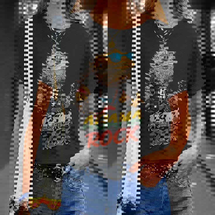 アガマ ロック、フトアゴヒゲトカゲ ロッカー、ギター Pogonaitticeps Tシャツ 彼女への贈り物