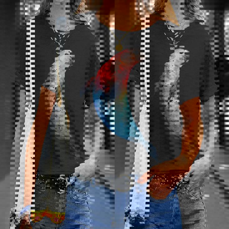 アザラシ アシカ かわいい シール 海 動物 水彩 シール Tシャツ 彼女への贈り物