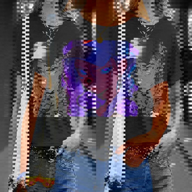 アニバエオタク美少女アニメ少女 紫髪ミステリアス Tシャツ 彼女への贈り物