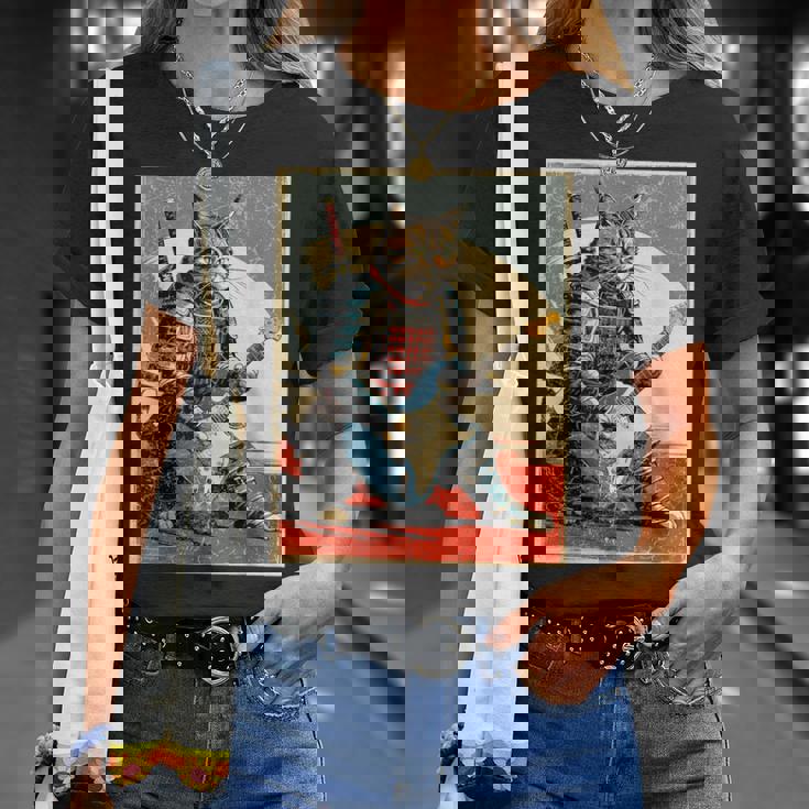 アニメ 日本の侍猫 エレキギターを弾くアートワーク Tシャツ 彼女への贈り物