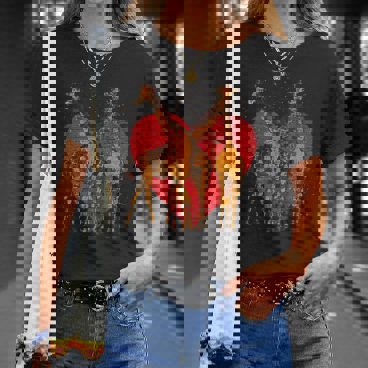 アフリカ サファリ アニマル ハート バレンタインデー ギフト ラブ キリン Tシャツ 彼女への贈り物