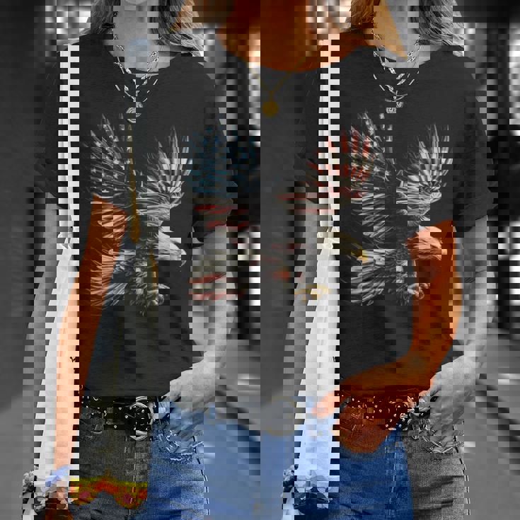 アメリカの国旗白頭ワシ米国独立記念日アートワーク デザイン Tシャツ 彼女への贈り物