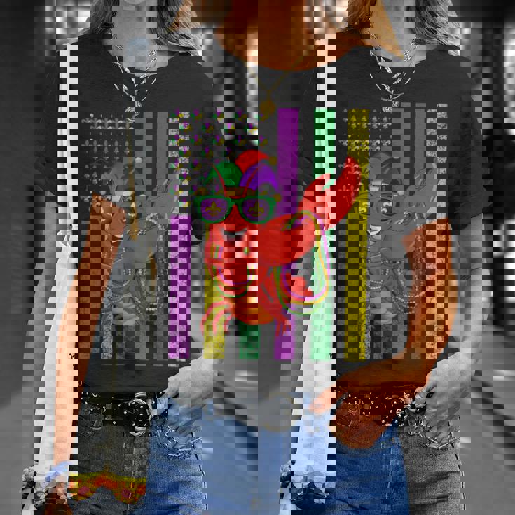アメリカ国旗 マルディグラ ザリガニ ダビング Tシャツ 彼女への贈り物