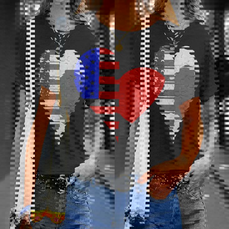 アメリカ日本国旗ハート Tシャツ 彼女への贈り物