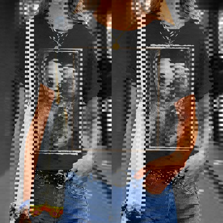 アライグマとエイリアンセルフィー、Ufo&地球写真、面白いエイリアン Tシャツ 彼女への贈り物