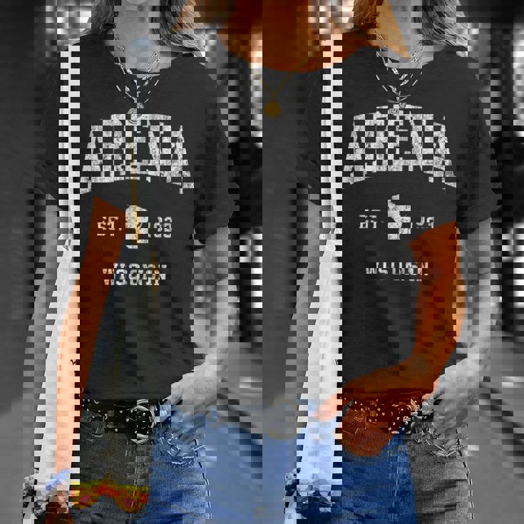 アリーナ ウィスコンシン Wi ヴィンテージ アスレチック スポーツ デザイン Tシャツ 彼女への贈り物