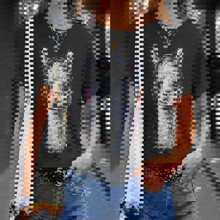 アルパカ アニマル モチーフ 音楽 ヘッドホン イラスト アルパカ Tシャツ 彼女への贈り物