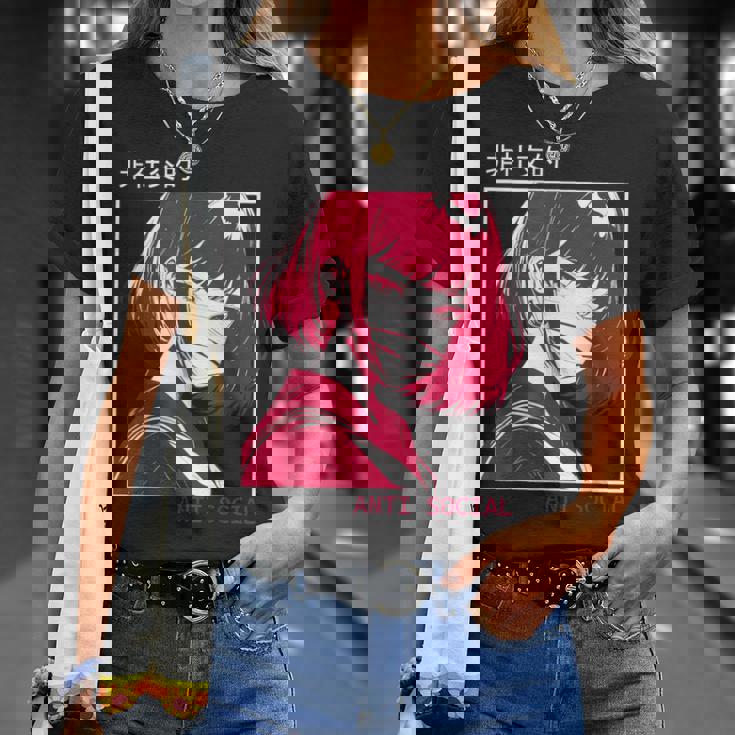 アンチソーシャル アニメ 女の子 マスク付き 漢字テキストaporwave Tシャツ 彼女への贈り物