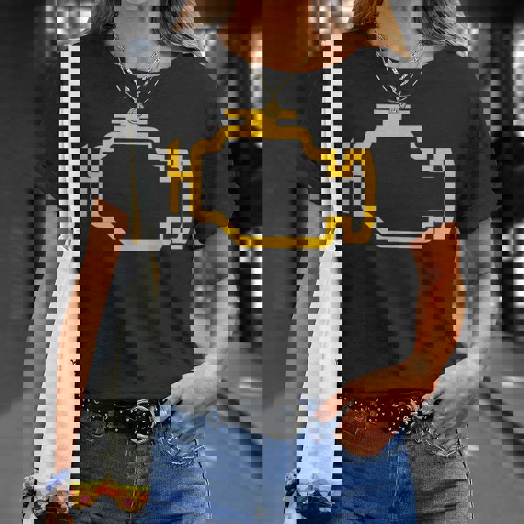 イエローチェックエンジンライト付きtシャツ Tシャツ 彼女への贈り物