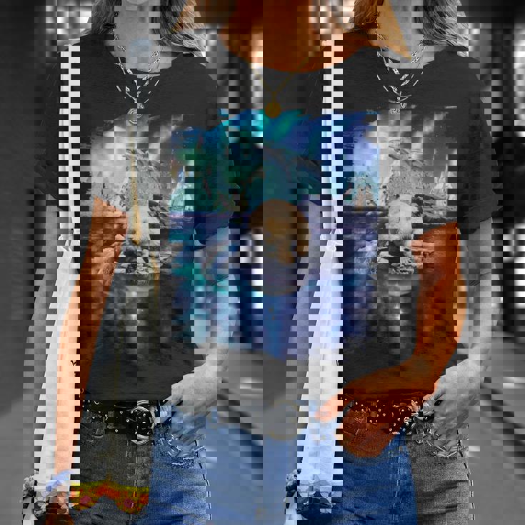 イルカと北のシロクマ、ライトとイルカ Tシャツ 彼女への贈り物