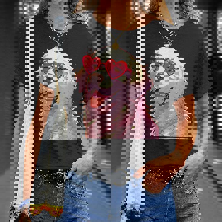 イングリッシュクリーム ゴールデンレトリバー ママギフト ハート メガネ ラブ Tシャツ 彼女への贈り物