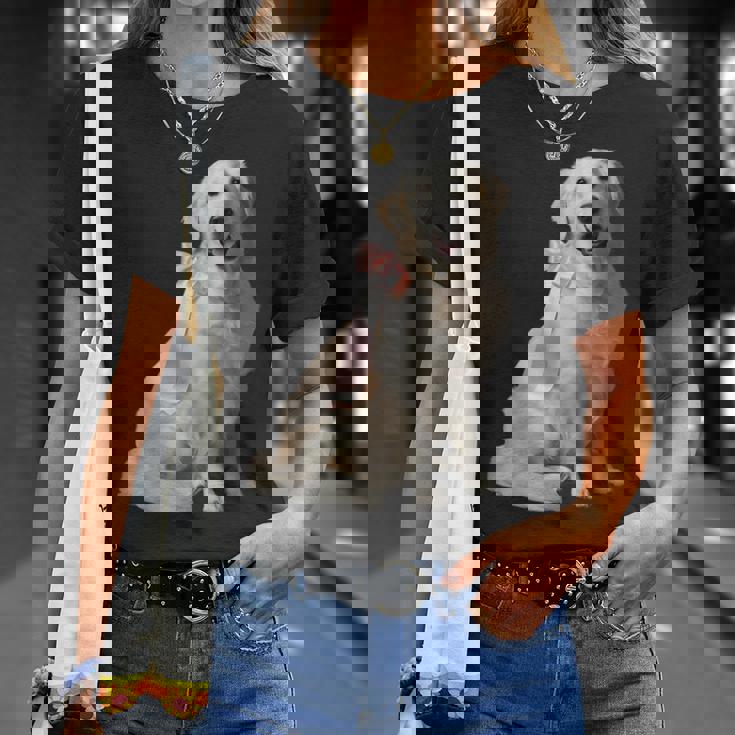 イングリッシュクリーム ゴールデンレトリバー 子犬 ピンク リボン クリーン ガール Tシャツ 彼女への贈り物