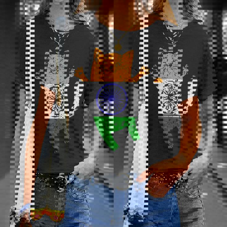 インド国旗 インド猫 Tシャツ 彼女への贈り物