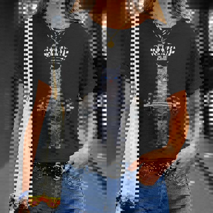 ウェイトリフティング 筋トレ バーベル やる気がないなら家に帰れ グレー 猫 ねこ Tシャツ 彼女への贈り物