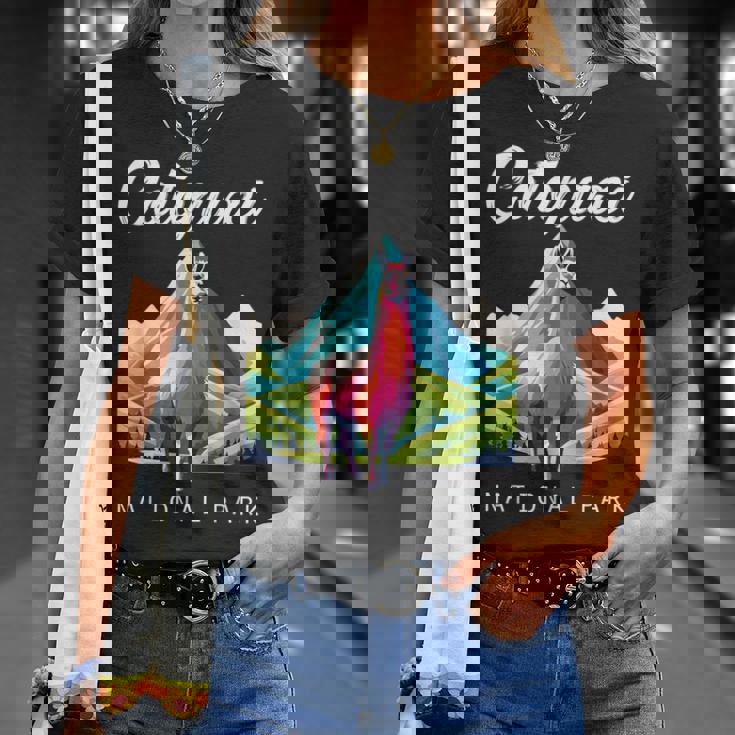 エクアドル コトパクシ国立公園 レトロ ラマ お土産 ハイキング Tシャツ 彼女への贈り物