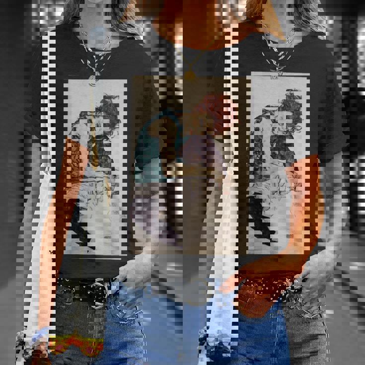 エゴン・シーレ作「膝を曲げた座る女」1917 Tシャツ 彼女への贈り物