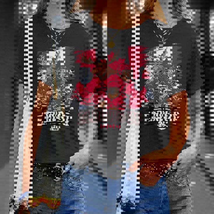 エルボーアップ カナダ カナディアン ビーバー ヘラジカ ホッケーチーム メープルリーフ Tシャツ 彼女への贈り物