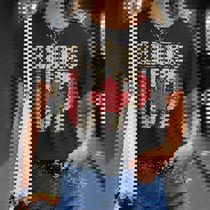 エルボーズアップ カナダ カナダ国旗 プライド 北 強い メープルリーフ Tシャツ 彼女への贈り物