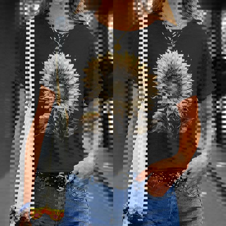 エレガントなビンテージひまわり植物芸術 Tシャツ 彼女への贈り物
