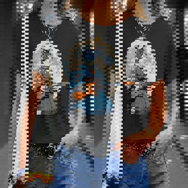 エレキギターを弾く日本猫 着物&猫ギター Tシャツ 彼女への贈り物